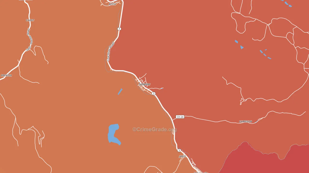 Sylvester, WV Map of Robbery Rates