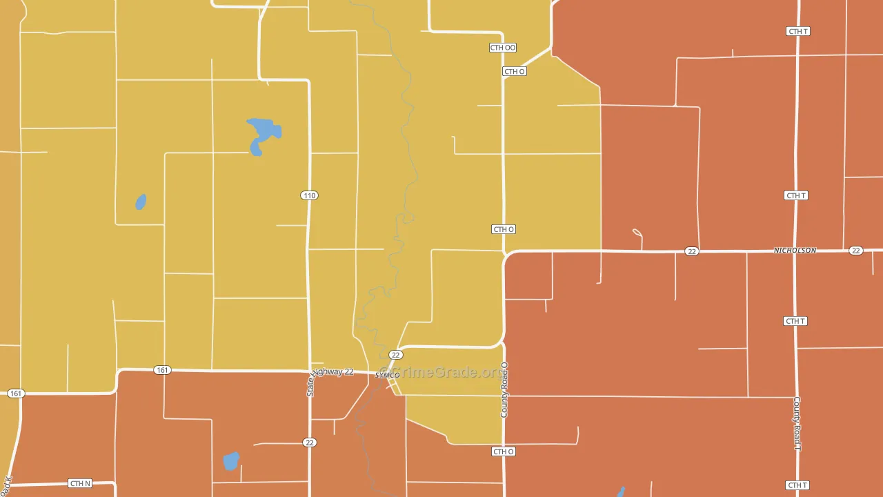 Symco, WI Map of Robbery Rates