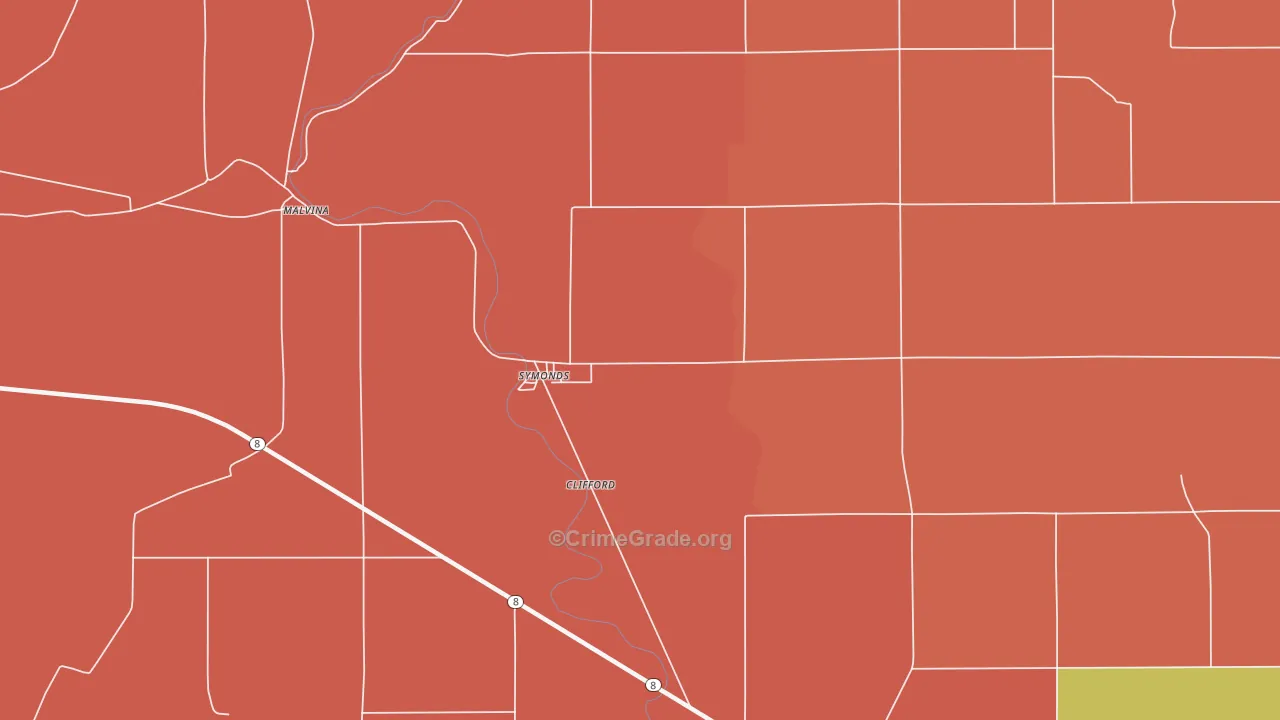 Symonds, MS Map of Robbery Rates