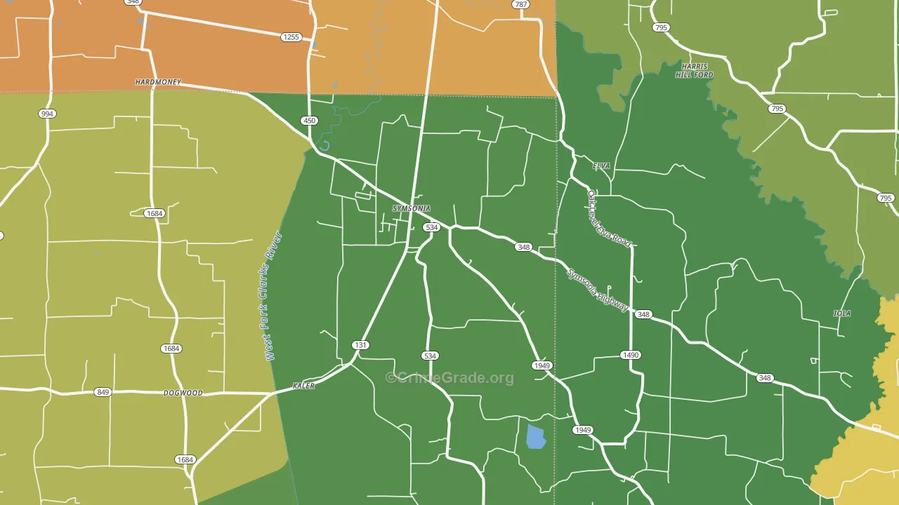 Symsonia, KY Map of Robbery Rates