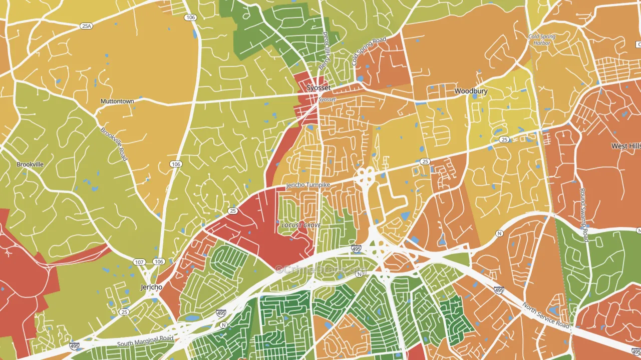 Syosset, NY Map of Robbery Rates
