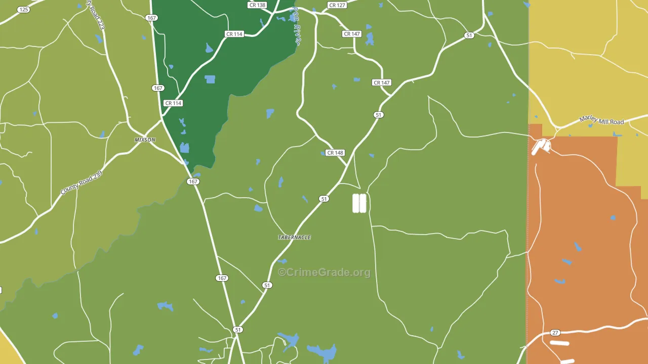 Tabernacle, AL Map of Robbery Rates
