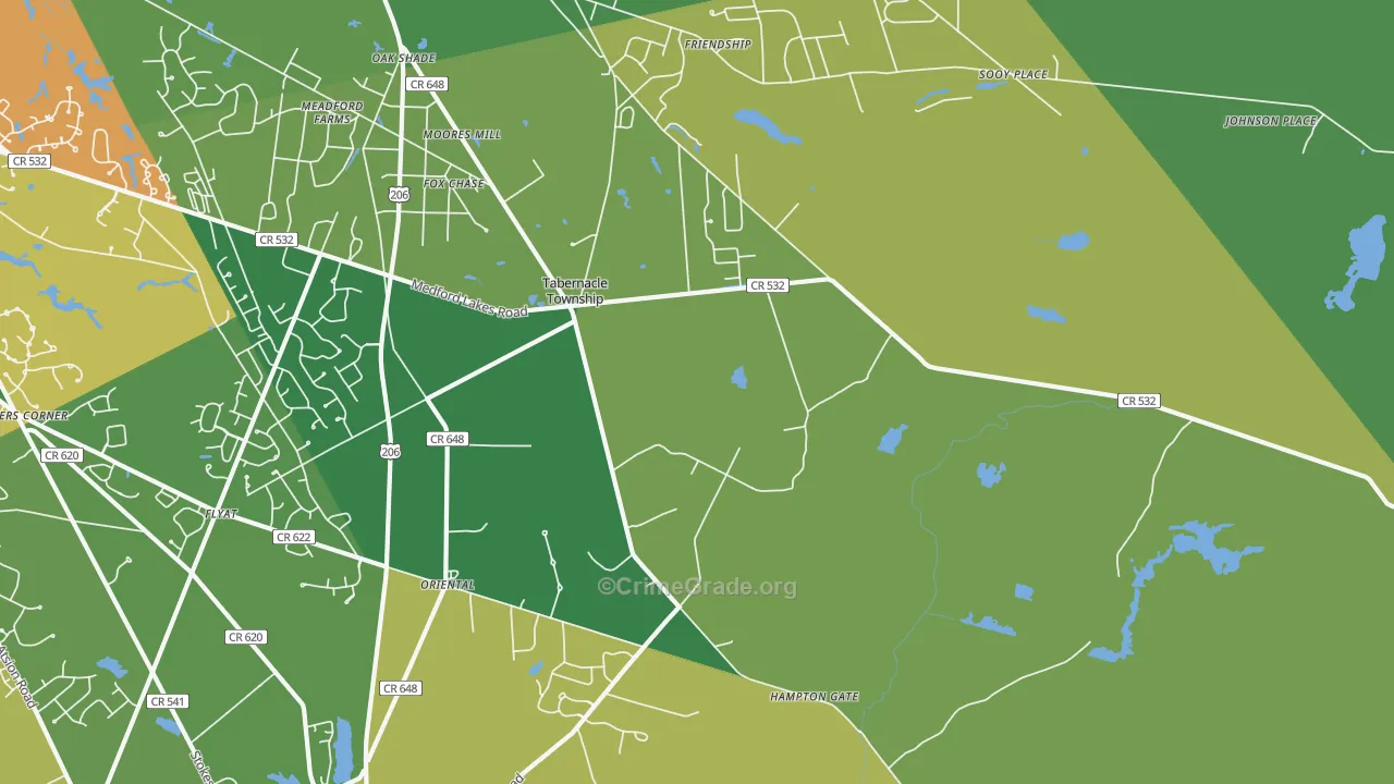 Tabernacle, NJ Map of Robbery Rates