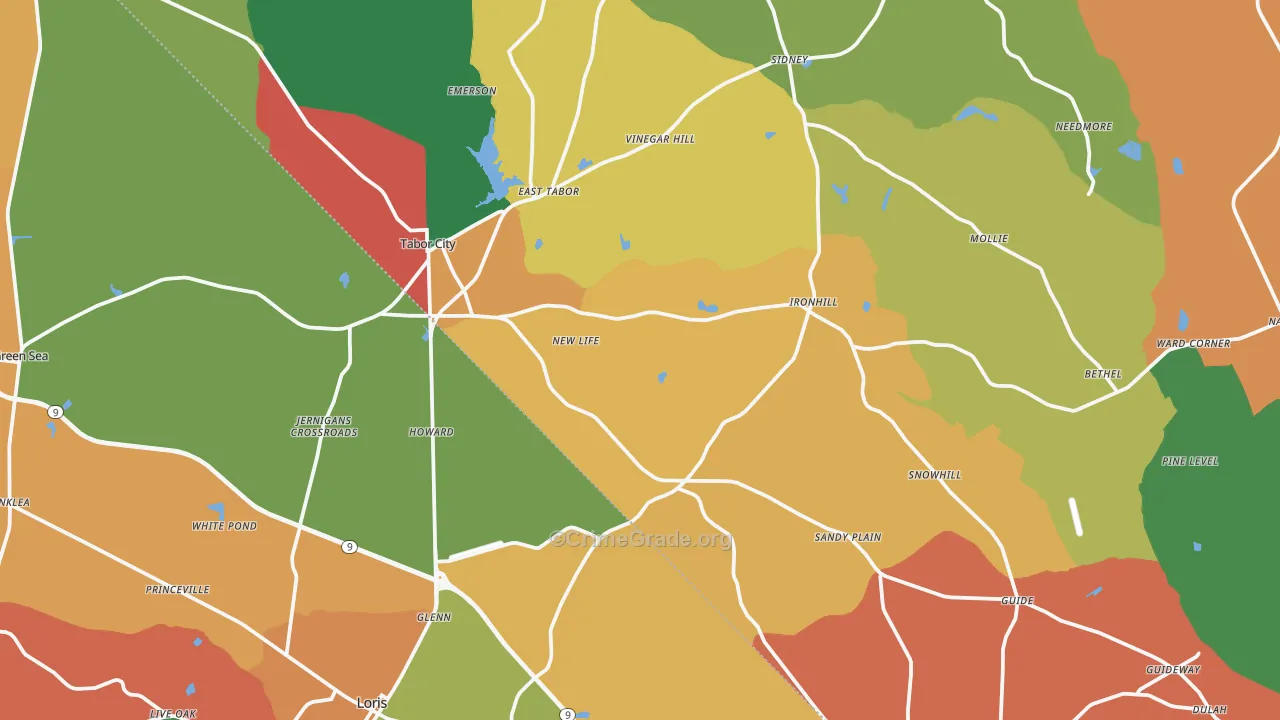 Tabor City, NC Map of Robbery Rates