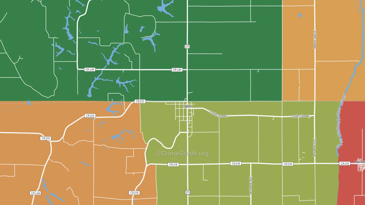 Tabor, IA Map of Robbery Rates