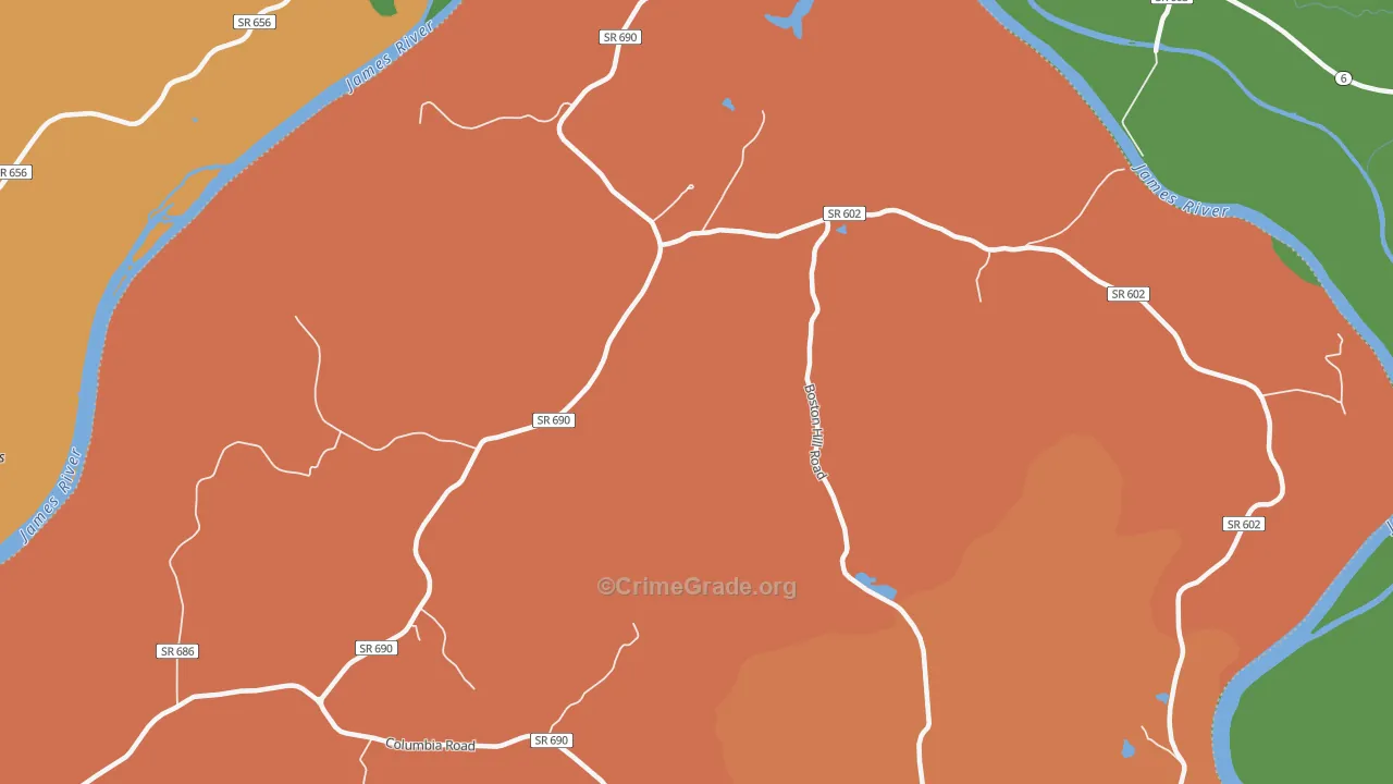 Tabscott, VA Map of Robbery Rates