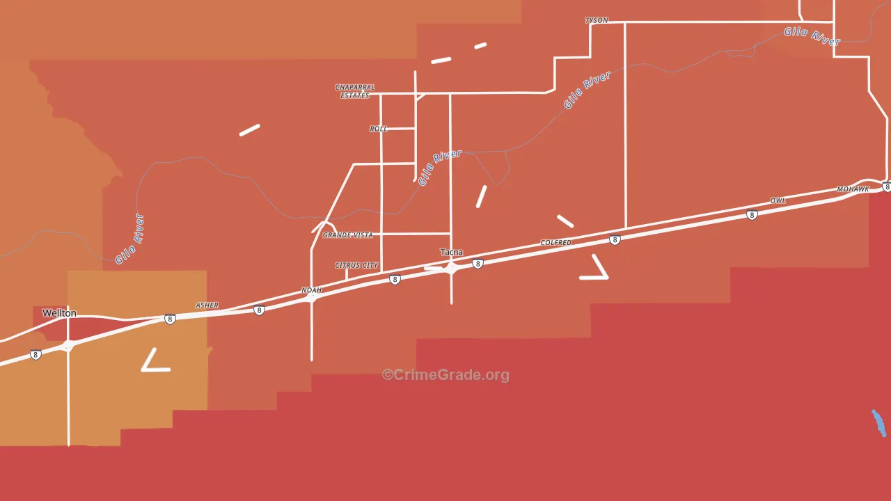 Tacna, AZ Map of Robbery Rates