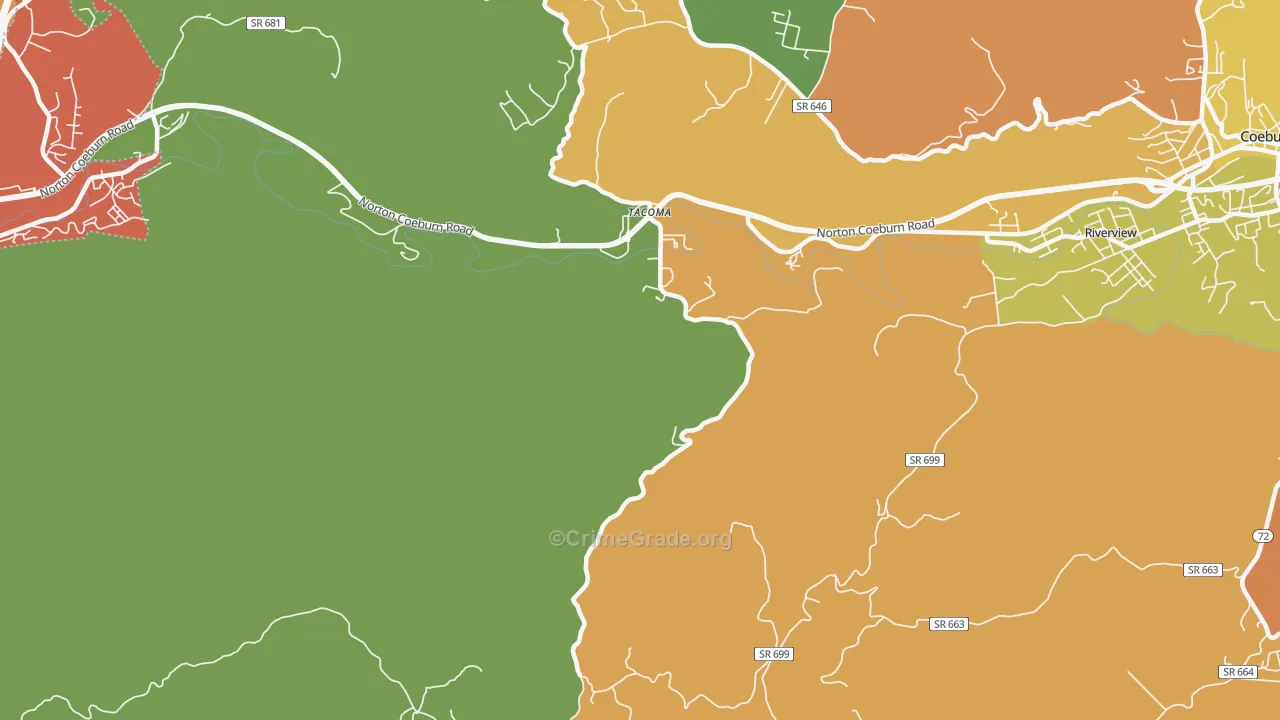 Tacoma, VA Map of Robbery Rates