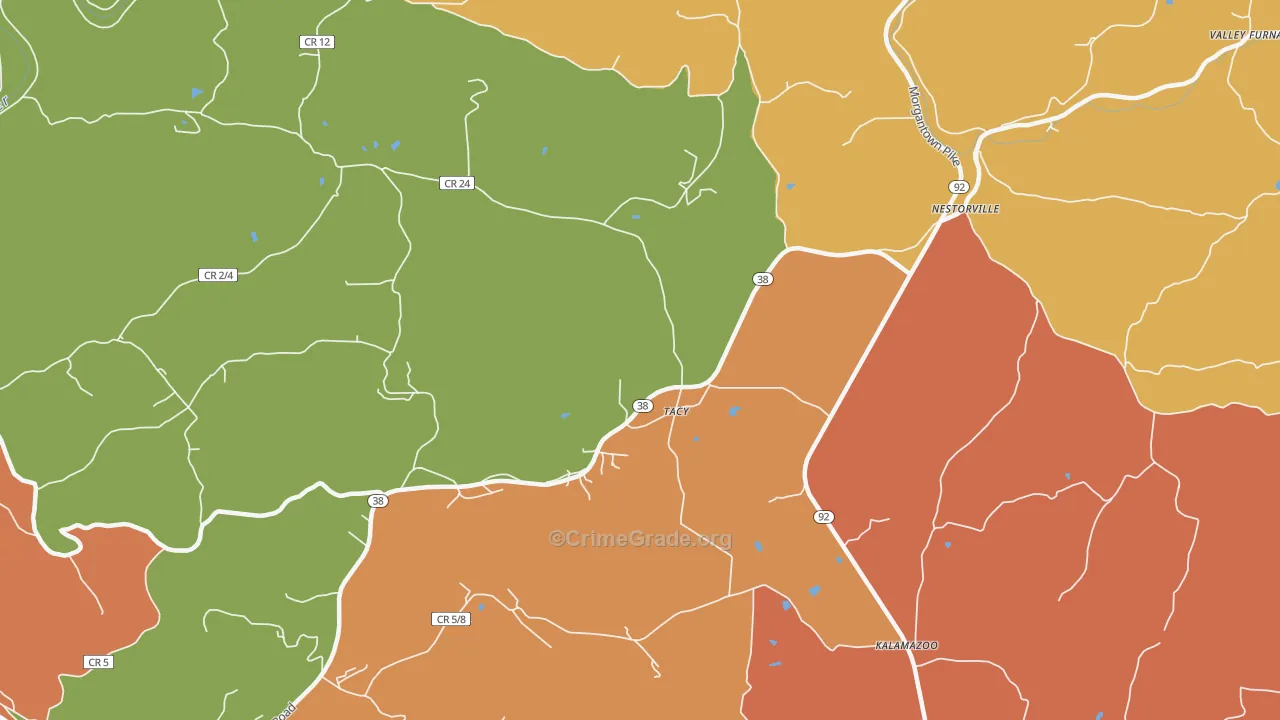 Tacy, WV Map of Robbery Rates