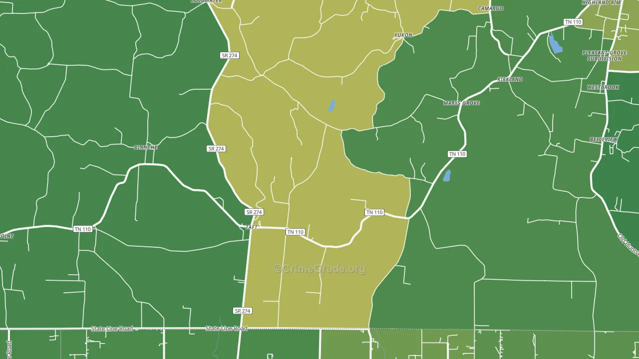 Taft, TN Map of Robbery Rates