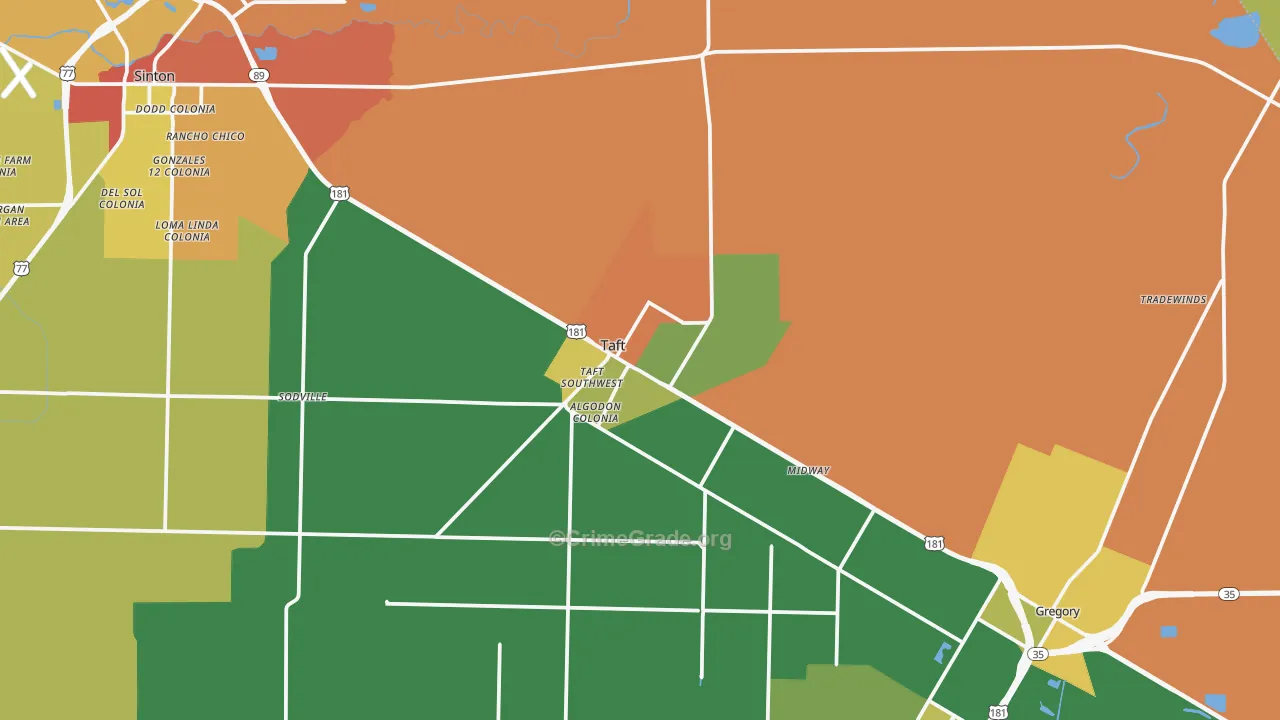 Taft, TX Map of Robbery Rates