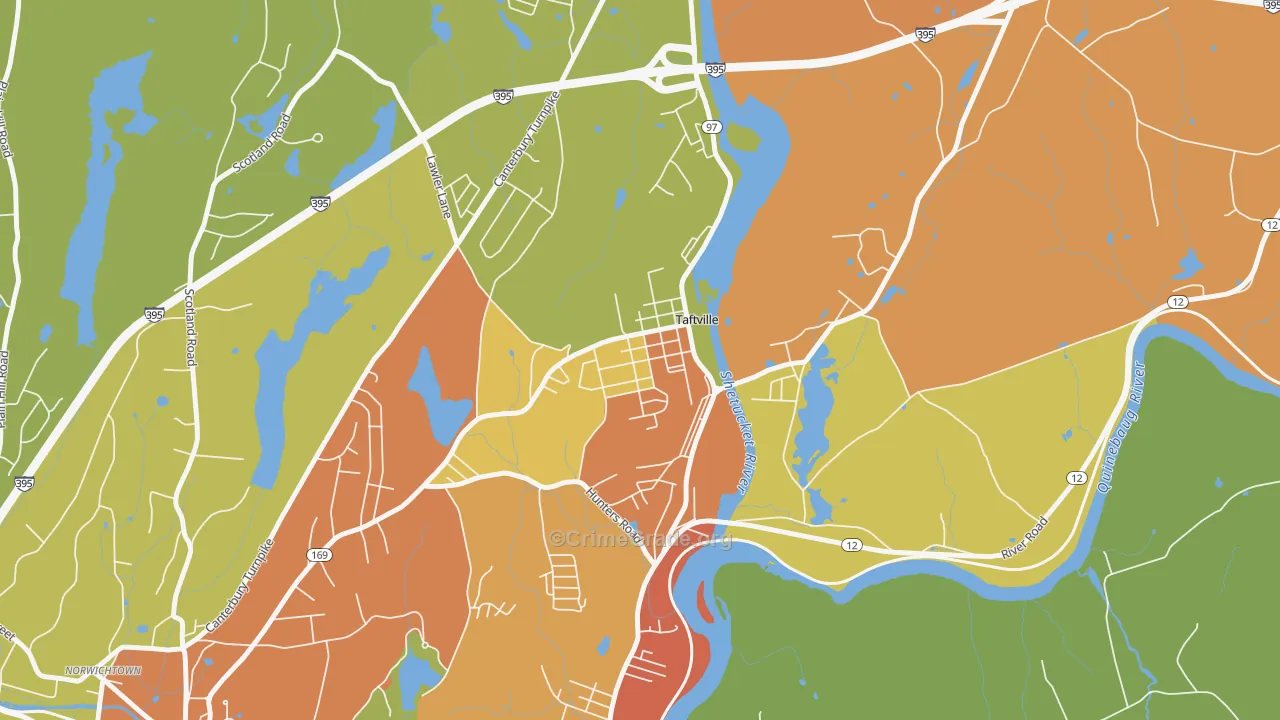 Taftville, CT Map of Robbery Rates
