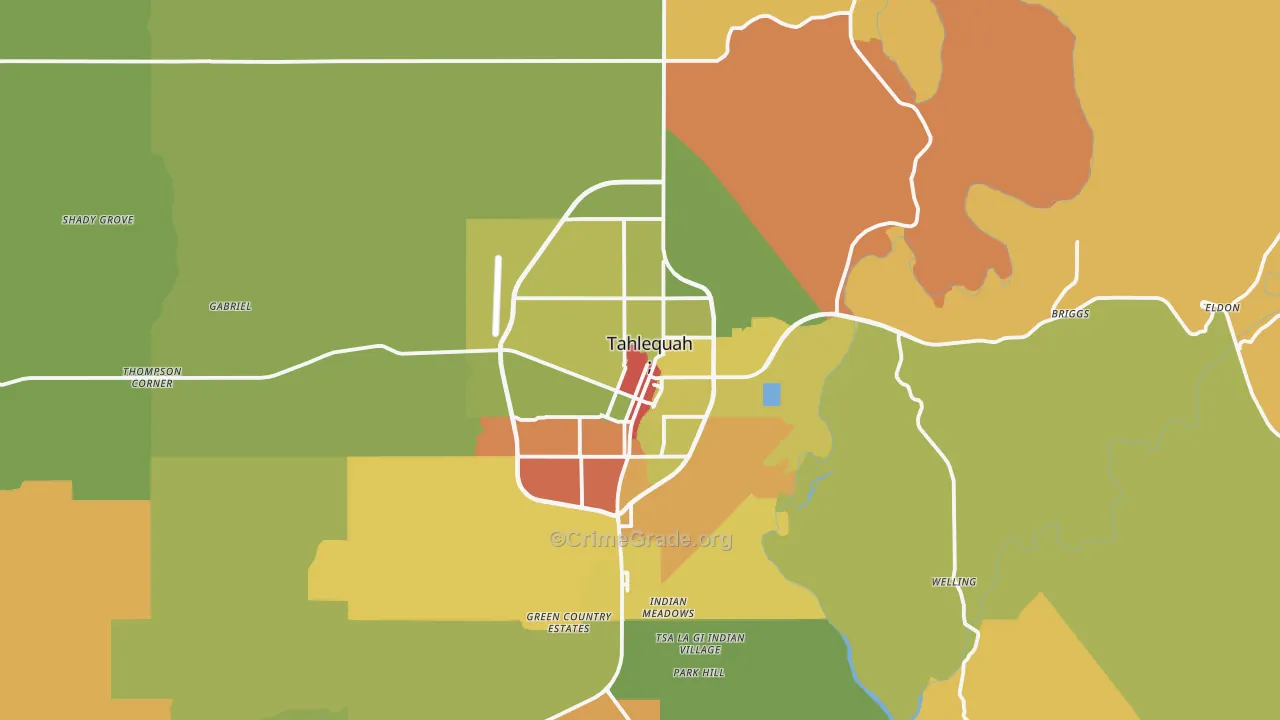 Tahlequah, OK Map of Robbery Rates