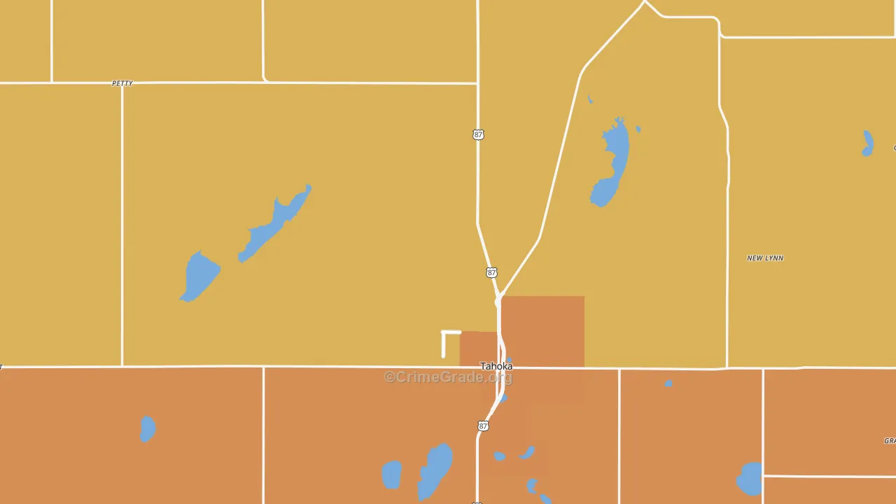Tahoka, TX Map of Robbery Rates