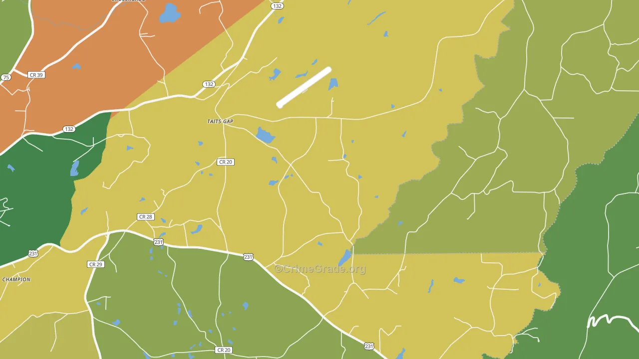 Taits Gap, AL Map of Robbery Rates