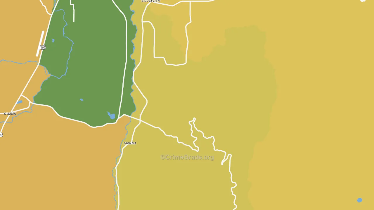 Takilma, OR Map of Robbery Rates