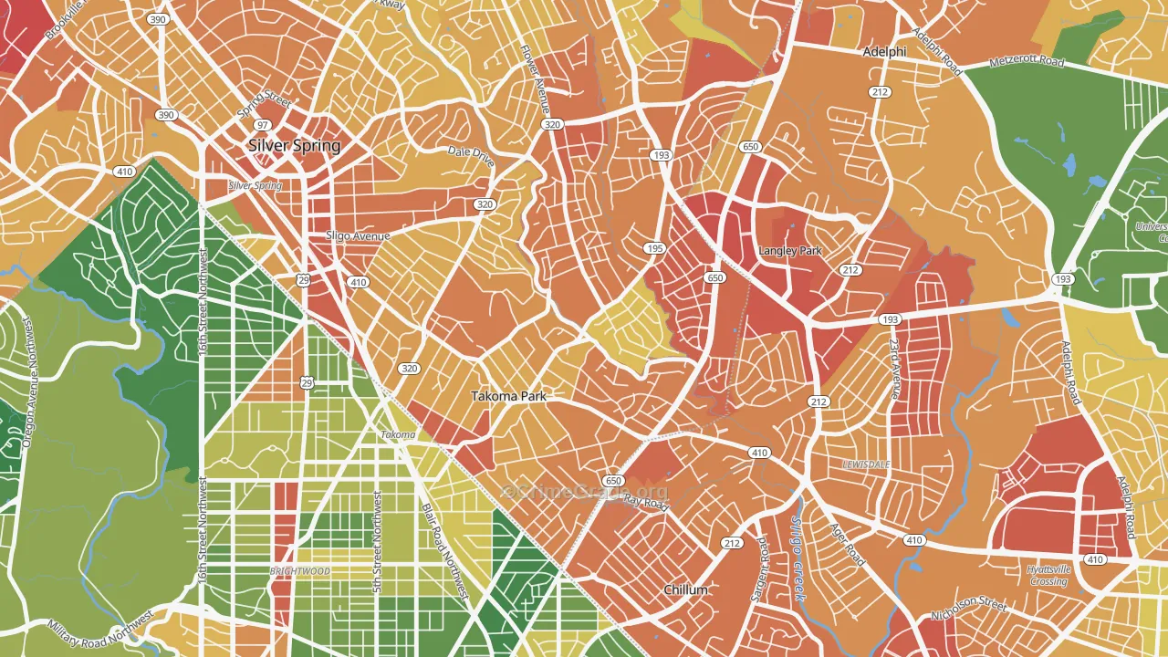 Takoma Park, MD Map of Robbery Rates
