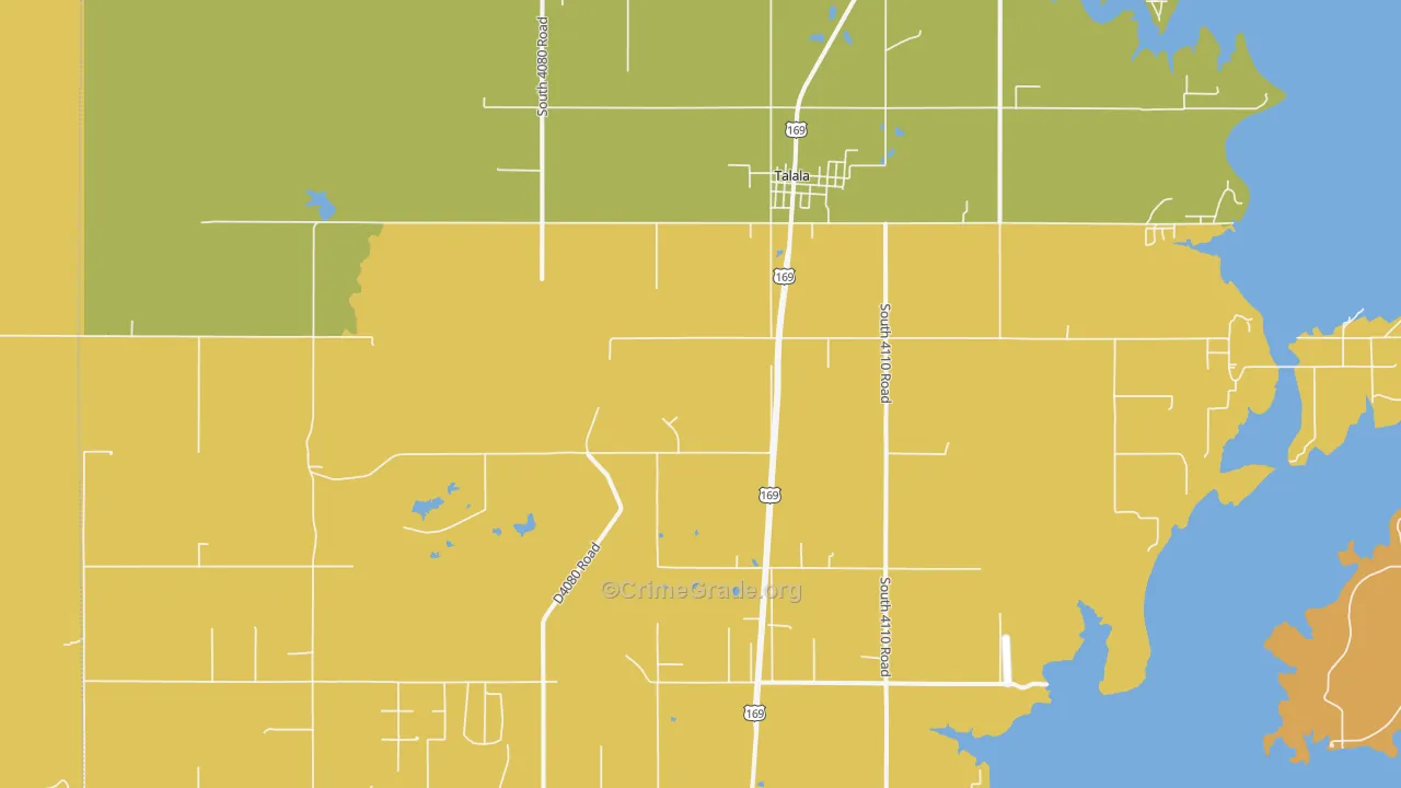 Talala, OK Map of Robbery Rates