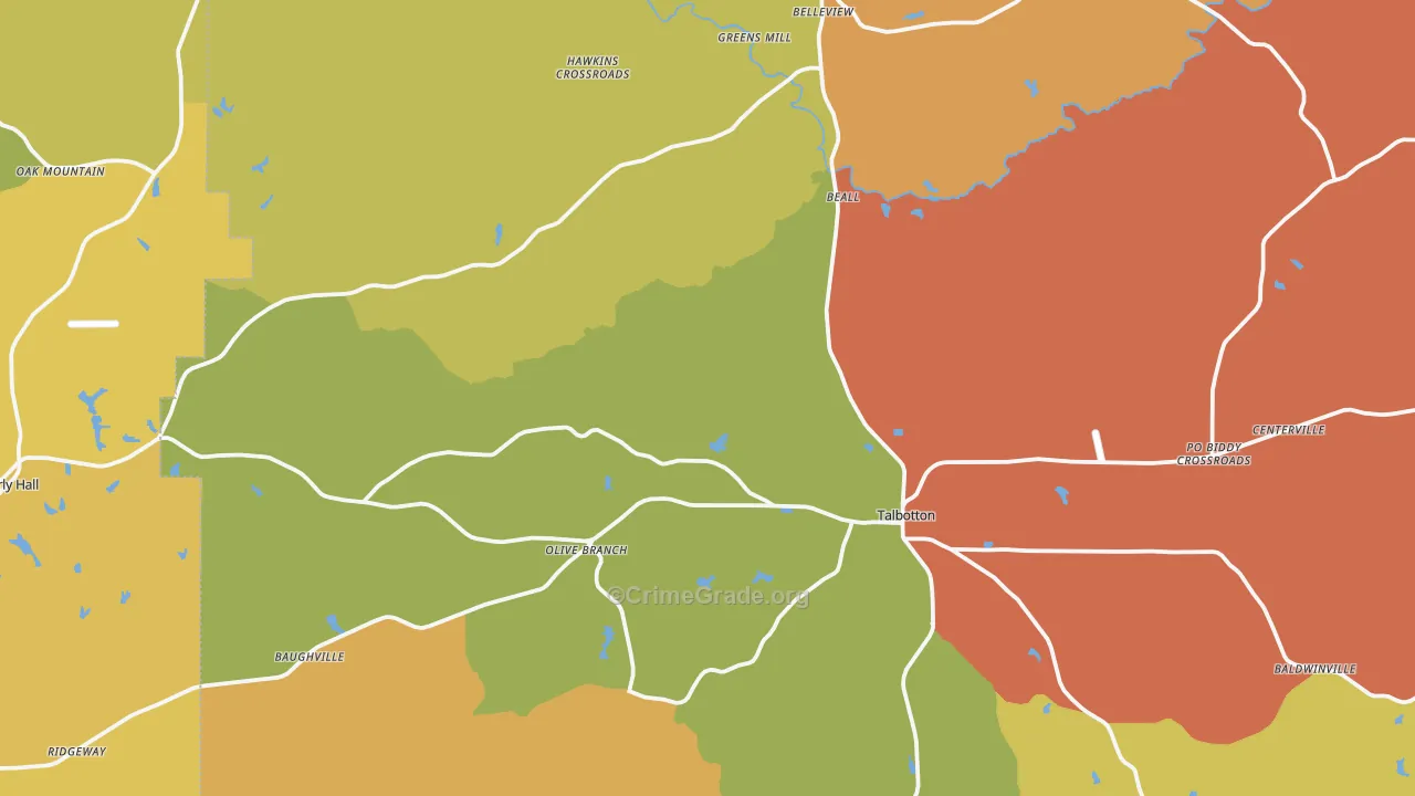 Talbot County, GA Map of Robbery Rates