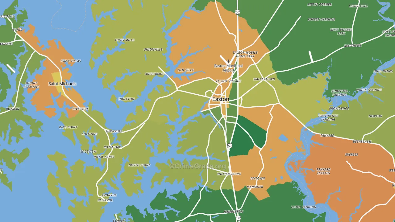 Talbot County, MD Map of Robbery Rates