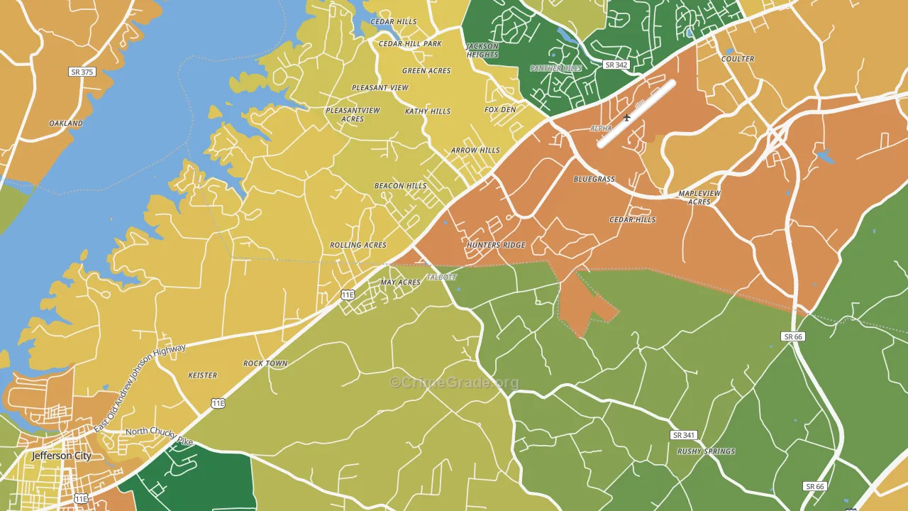 Talbott, TN Map of Robbery Rates