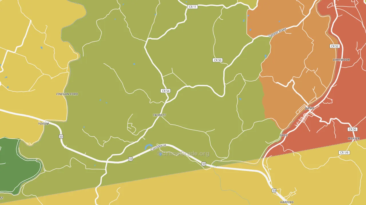 Talbott, WV Map of Robbery Rates