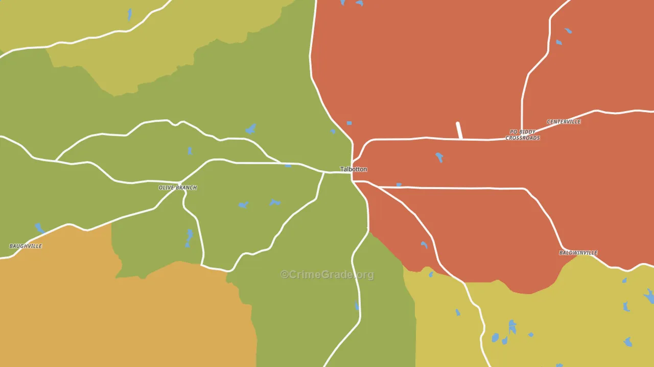 Talbotton, GA Map of Robbery Rates