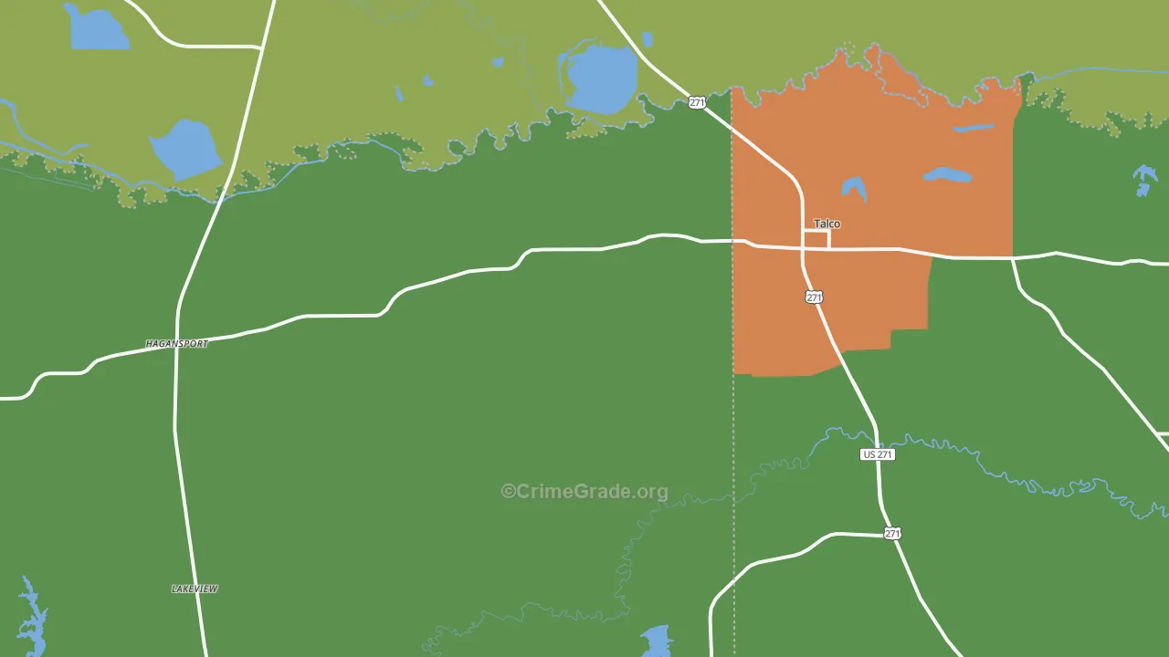 Talco, TX Map of Robbery Rates
