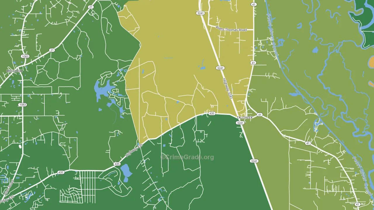 Talisheek, LA Map of Robbery Rates
