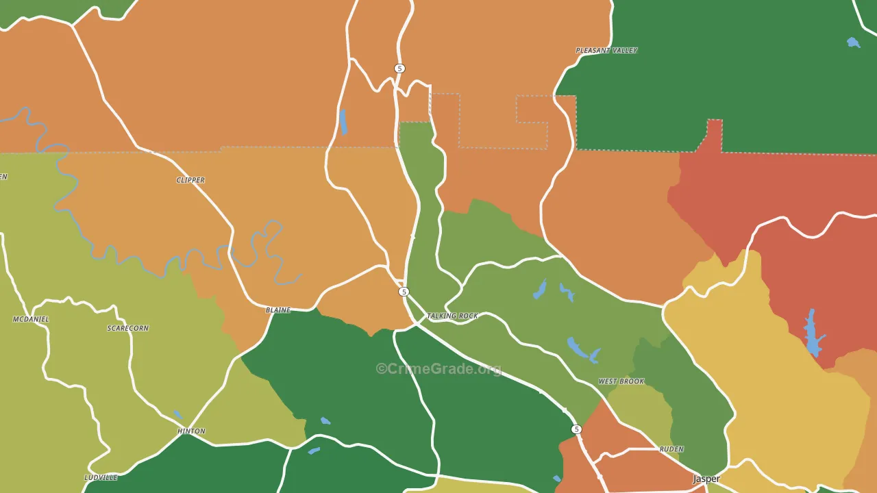Talking Rock, GA Map of Robbery Rates