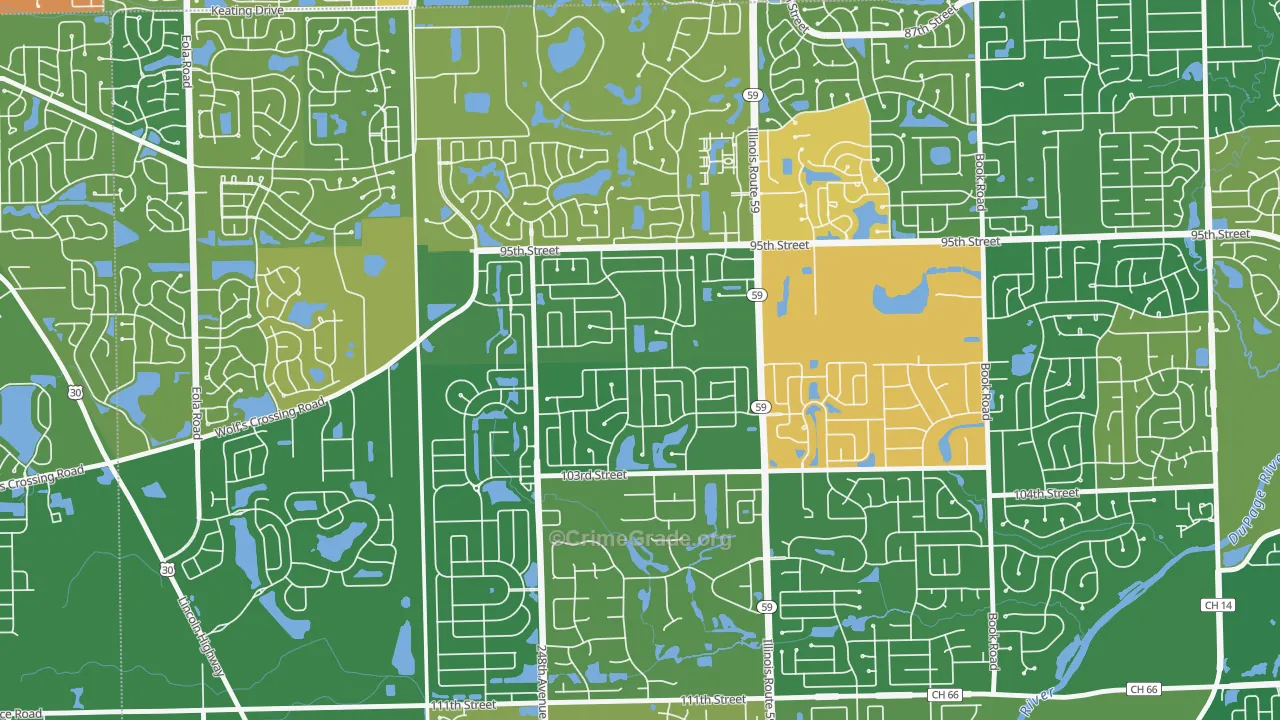 Tall Grass, Naperville, IL Map of Robbery Rates