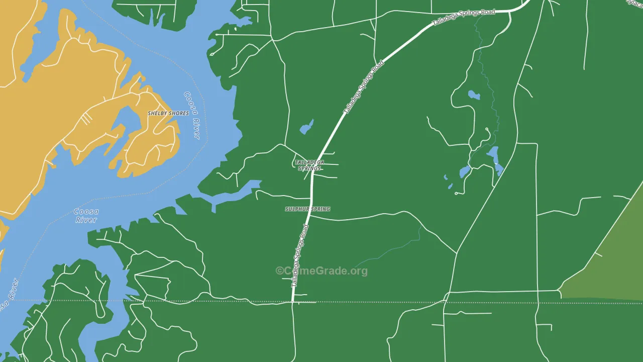 Talladega Springs, AL Map of Robbery Rates