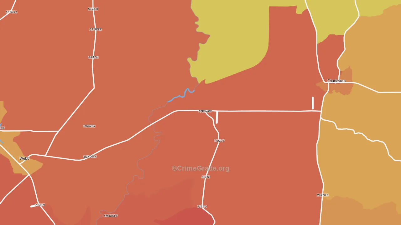 Tallahatchie County, MS Map of Robbery Rates