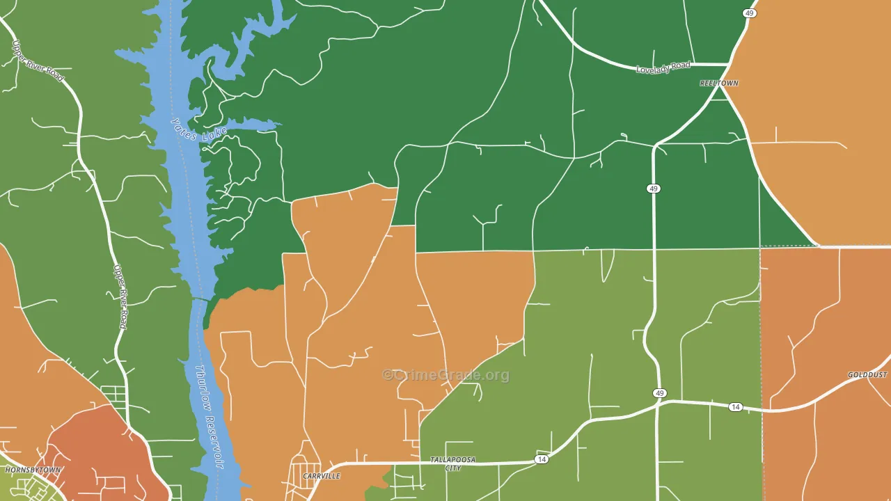 Tallapoosa City, AL Map of Robbery Rates