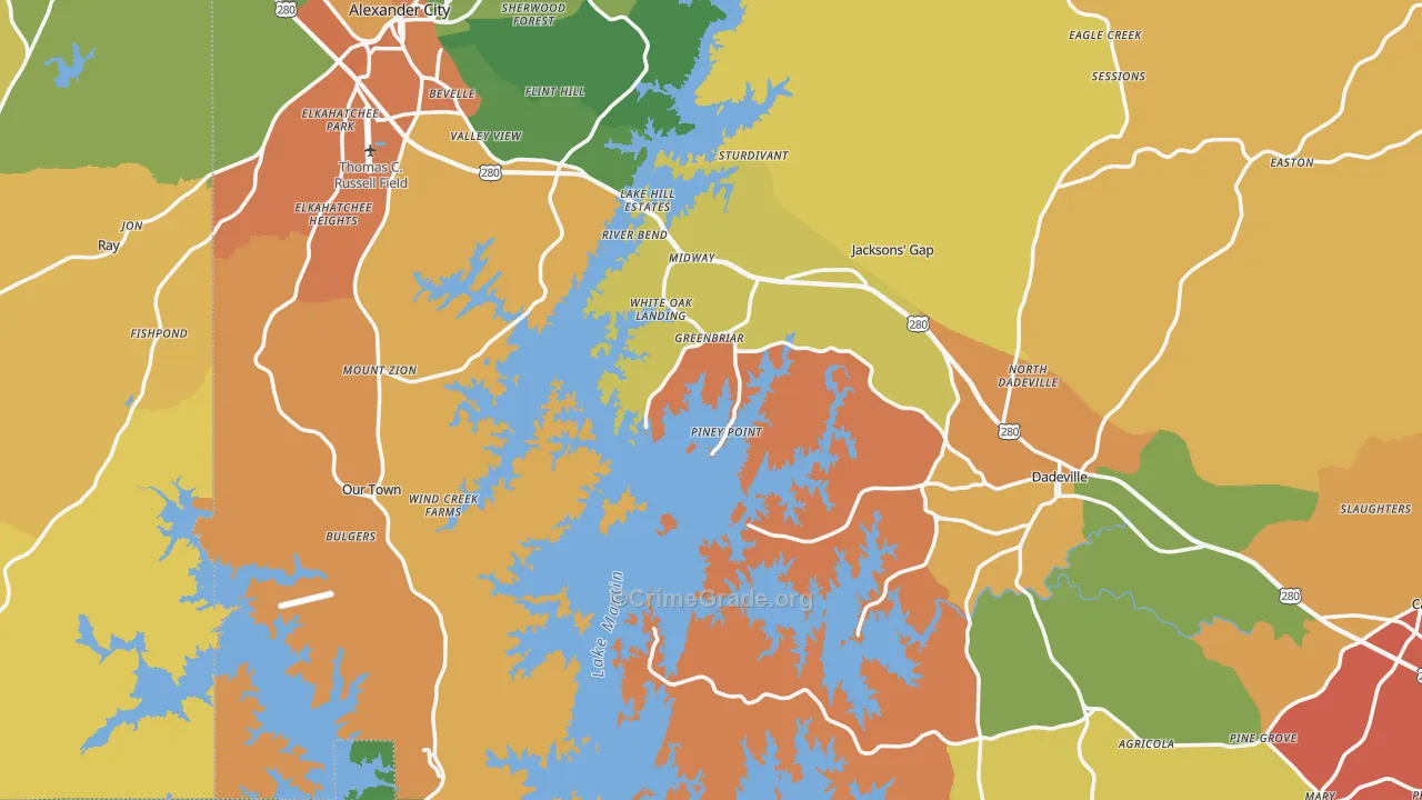 Tallapoosa County, AL Map of Robbery Rates
