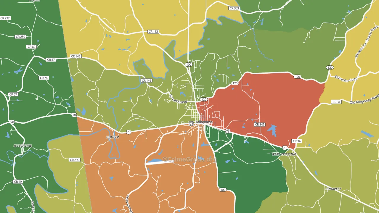 Tallapoosa, GA Map of Robbery Rates