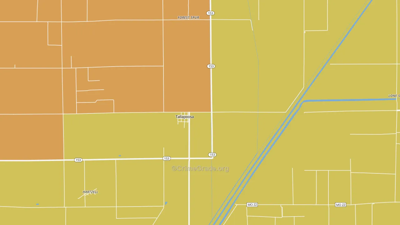 Tallapoosa, MO Map of Robbery Rates