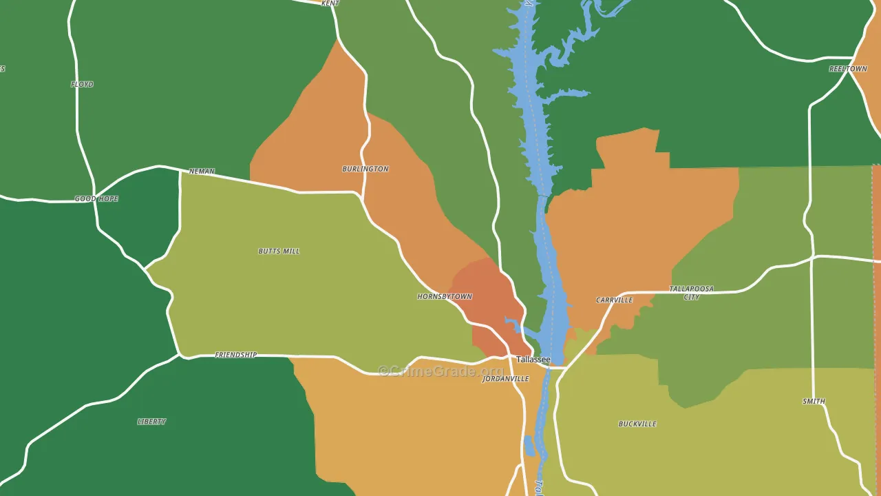 Tallassee, AL Map of Robbery Rates