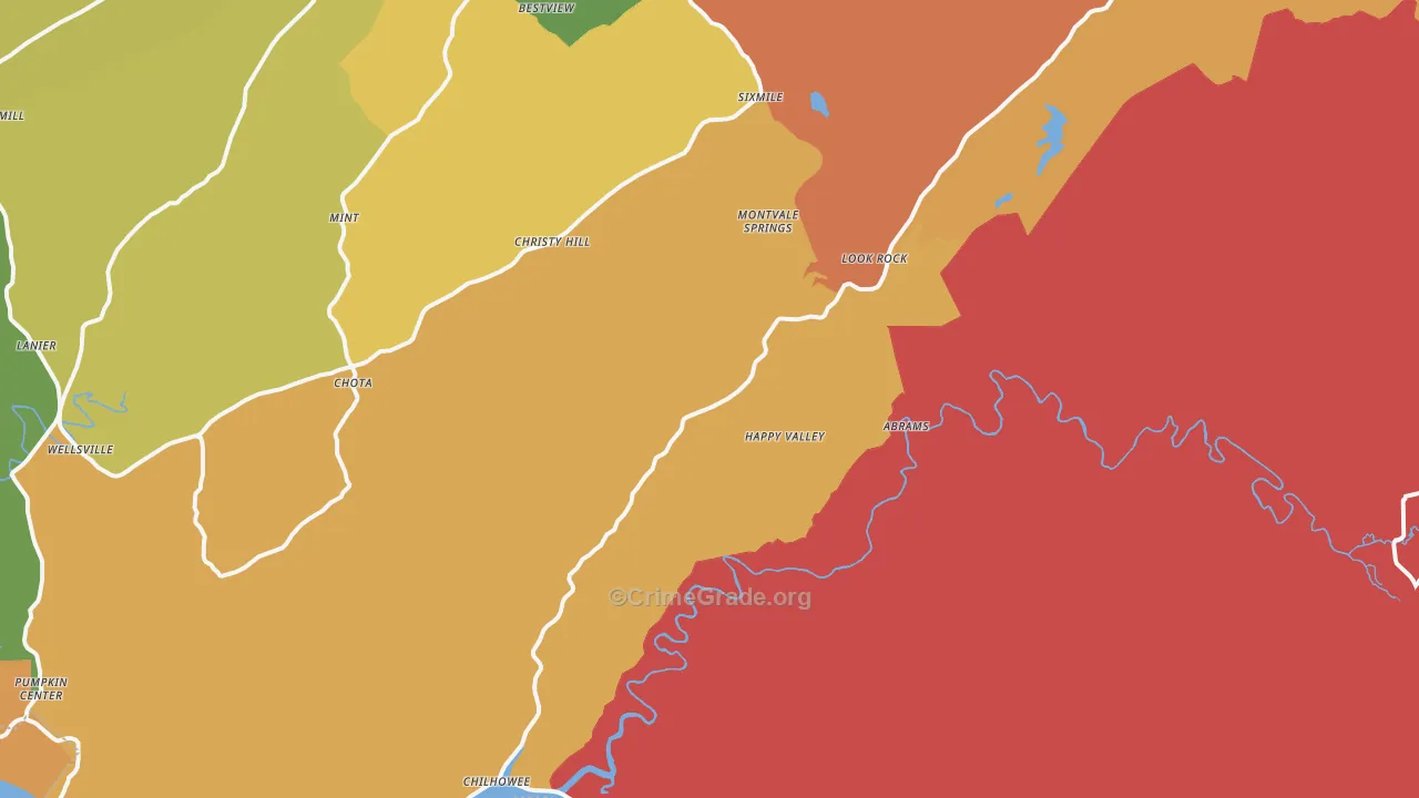 Tallassee, TN Map of Robbery Rates