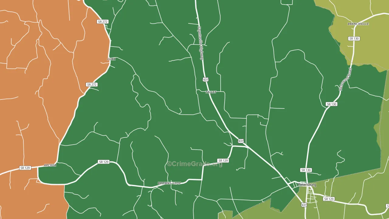 Talley, TN Map of Robbery Rates