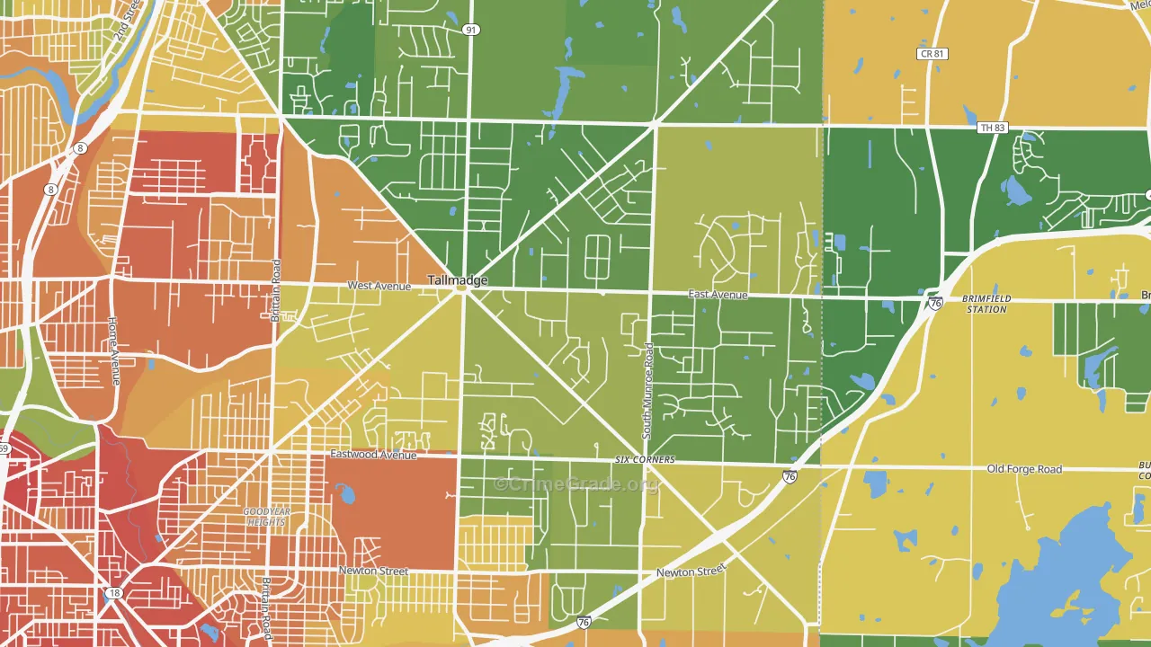 Tallmadge, OH Map of Robbery Rates