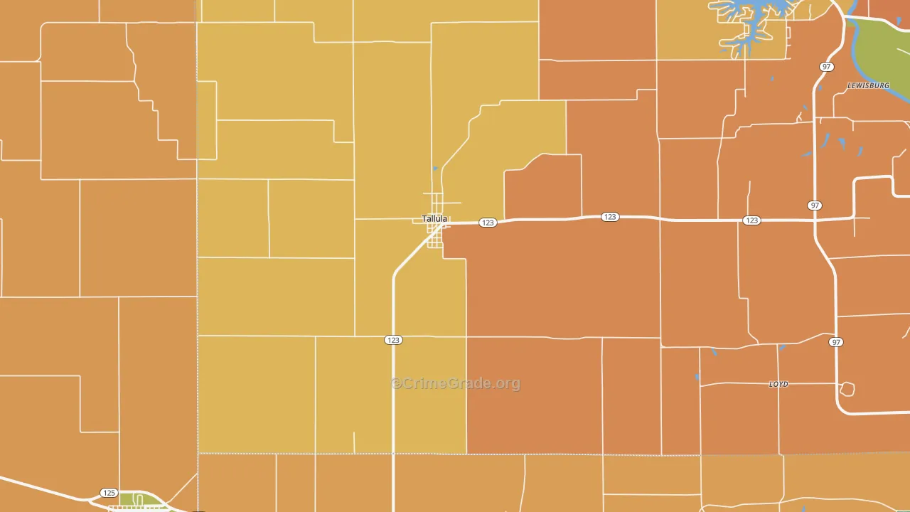 Tallula, IL Map of Robbery Rates