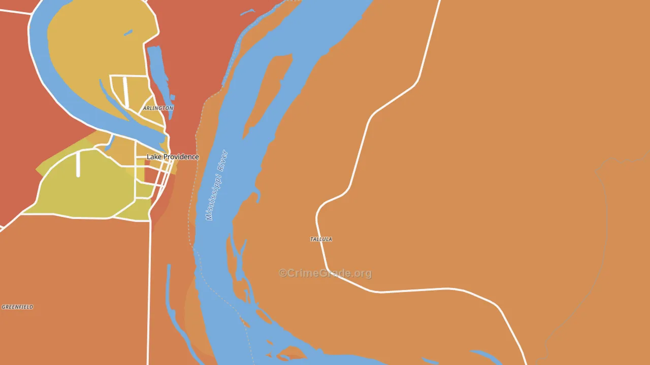 Tallula, MS Map of Robbery Rates