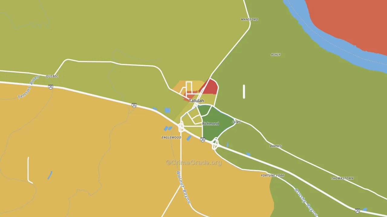 Tallulah, LA Map of Robbery Rates