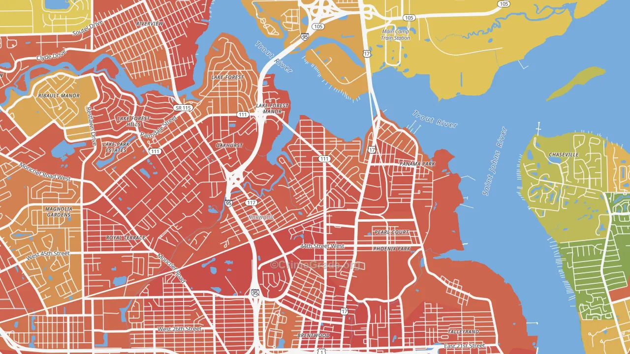 Tallulah-North Shore, Jacksonville, FL Map of Robbery Rates