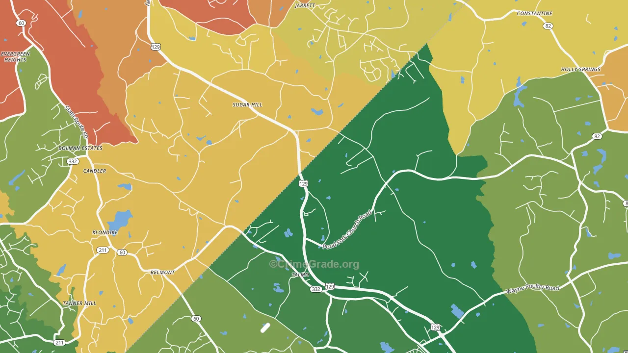 Talmo, GA Map of Robbery Rates