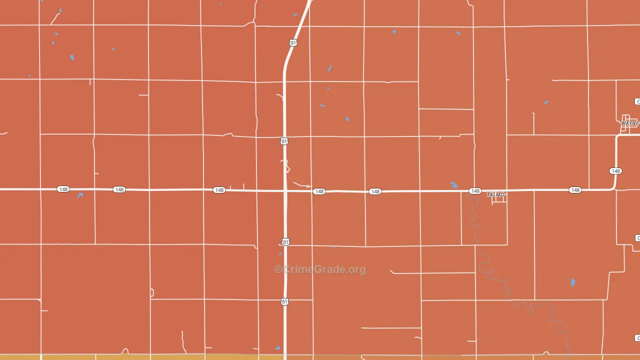Talmo, KS Map of Robbery Rates