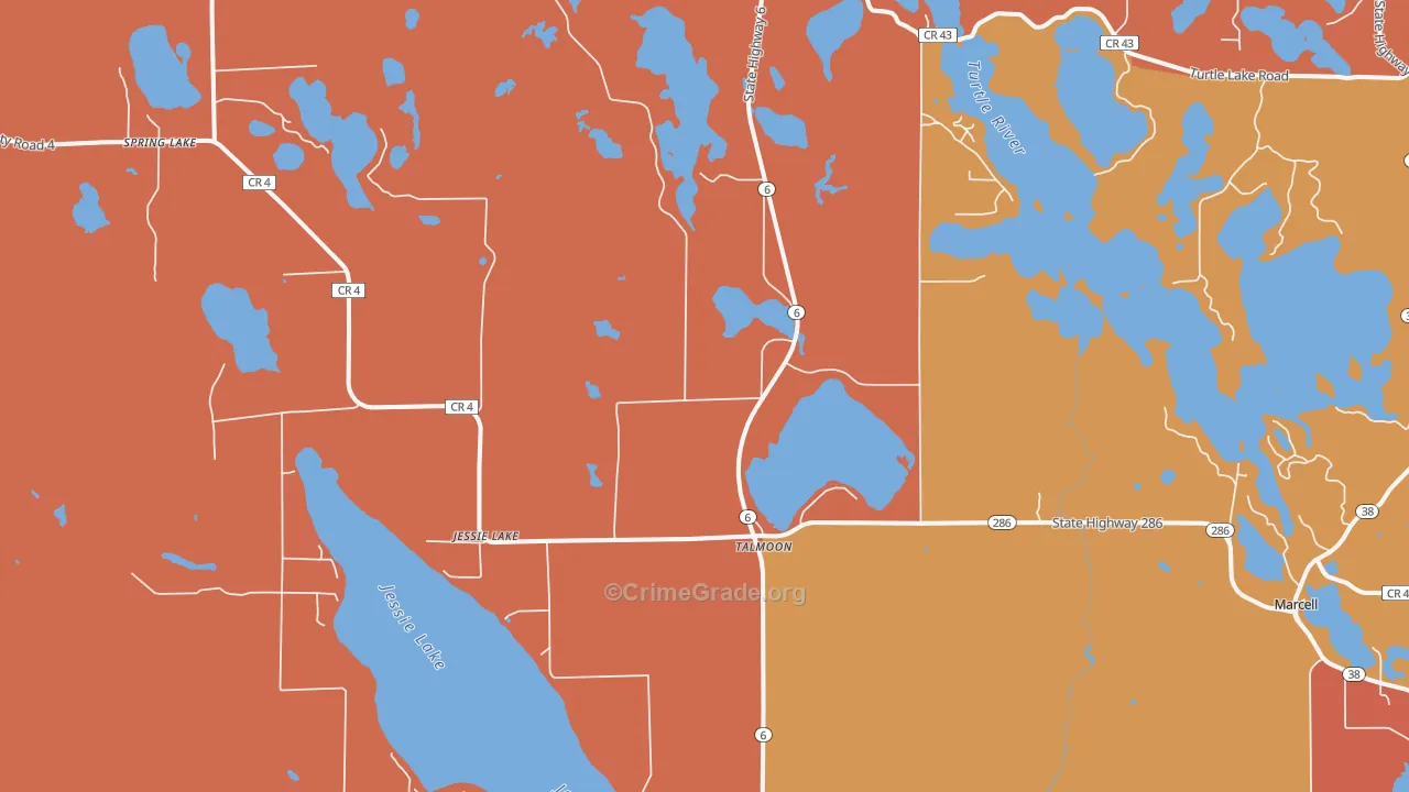 Talmoon, MN Map of Robbery Rates