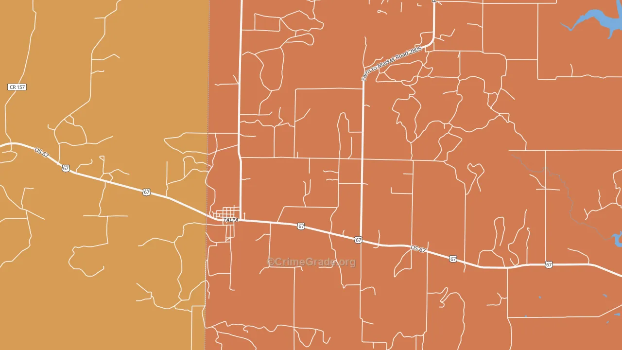 Talpa, TX Map of Robbery Rates