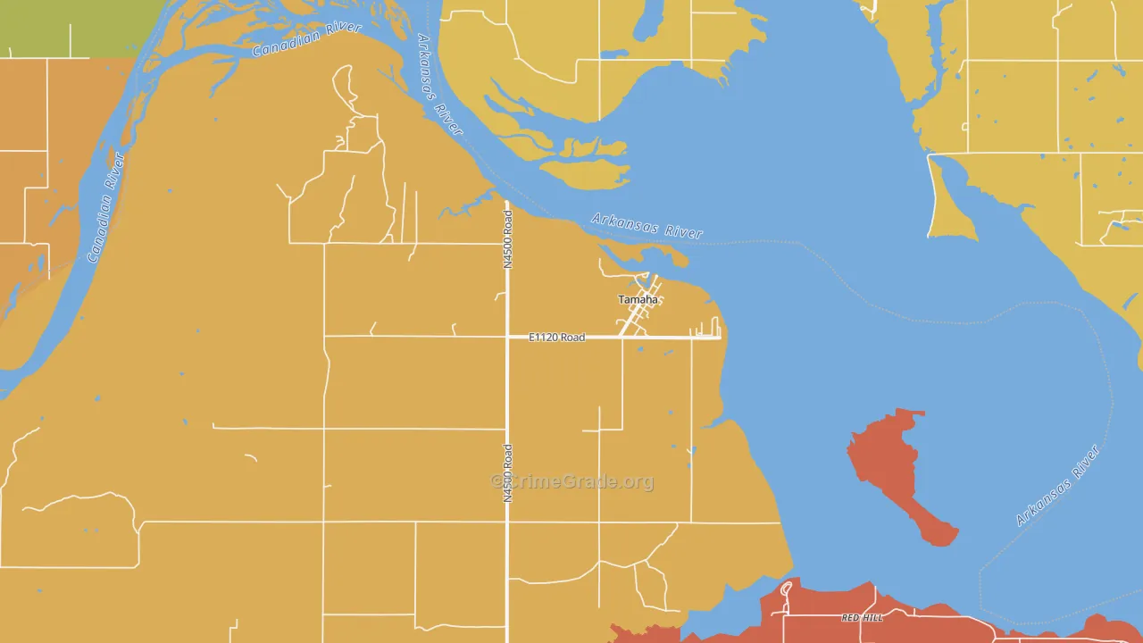 Tamaha, OK Map of Robbery Rates